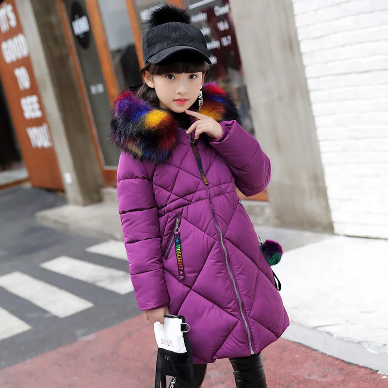 Children -30 Degrees Down Jacket Girl Winter Coat Long Sleeve Fur Collar Cotton Long Jacket 2018 New Kids Warm Coats