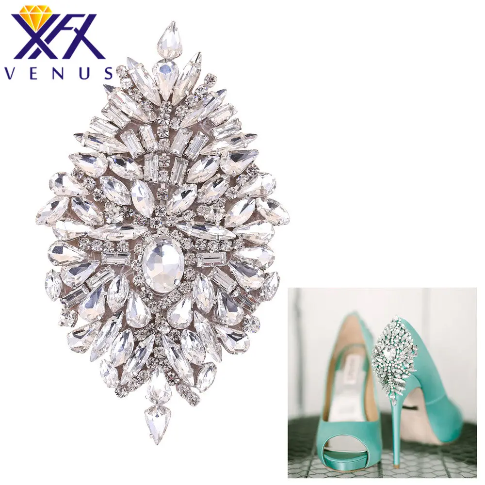 

XFX VENUS One Pair Handmade Beaded Sewing Iron On Crystal Rhinestone Appliques for Formal Dress Wedding Dress