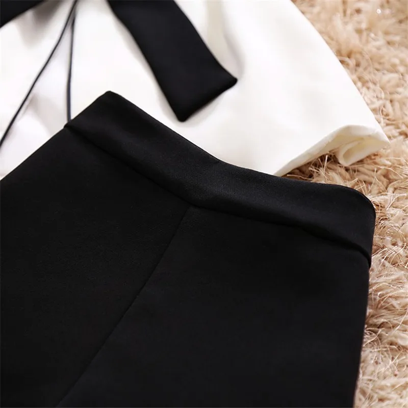 Женские Элегантные черно-белые комплекты корейские модные костюмы без рукавов с блейзером широкие шорты комплекты из двух частей OL рабочие костюмы