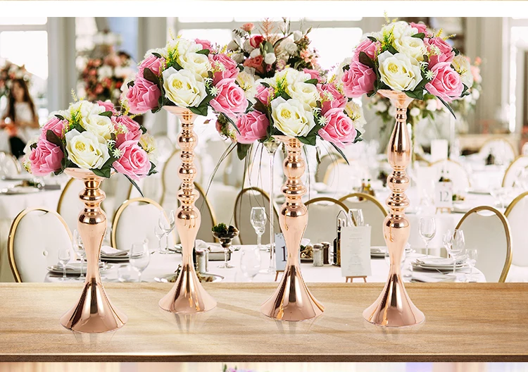 Искусственный букет розы с металлическим цветком подставка для вазы подсвечник стойка Свадебный центральный цветок украшение
