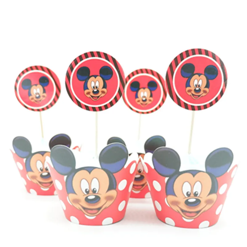 24pcs lot Mickey Mouse Cupcake Wrappers Toppers Decoration Birthday 