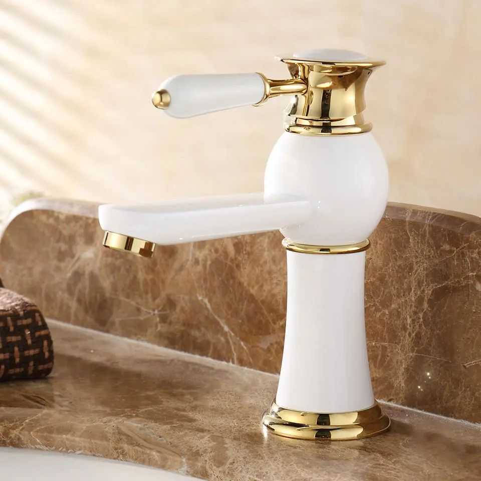 Contemporary Concise Bathroom Faucet Baked White Paint Brass Basin Sink