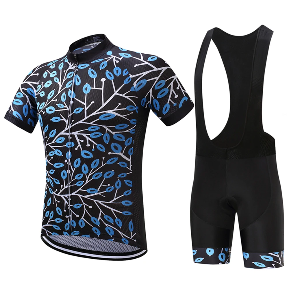 

Short Sleeve Cycling Jersey Set 2018 Pro Team Cycling Sets with Leaves Pattern Sport Suits Men's Shorts Bib Cycling Clothing