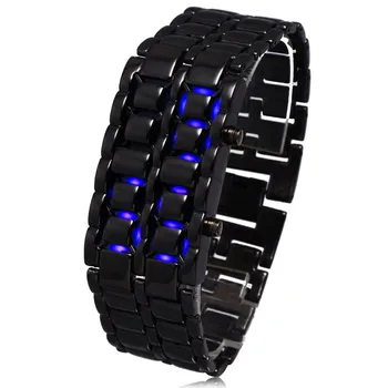 

New Hot Black Metal LAVA Digital Blue LED Watches Men Luxury Brand Fashion Stainless Steel Strap Dress Sport Wristwatches