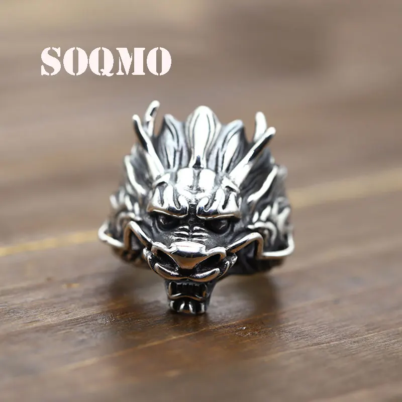 SOQMO модное 100% реальное искусственное серебро панк животное дракон обручальное