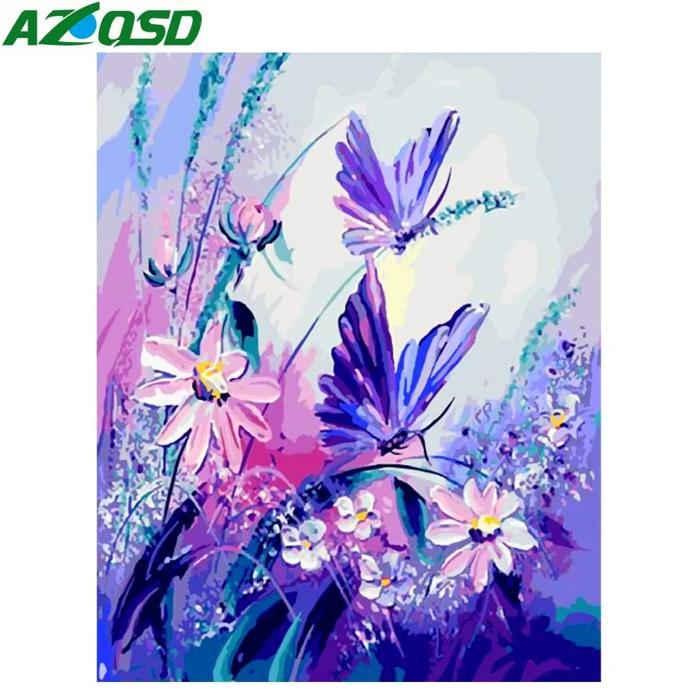 

AZQSD Frameless Pictures Painting By Numbers Butterfly Flower Handpainted On Canvas DIY Oil Painting By Numbers 40*50cm