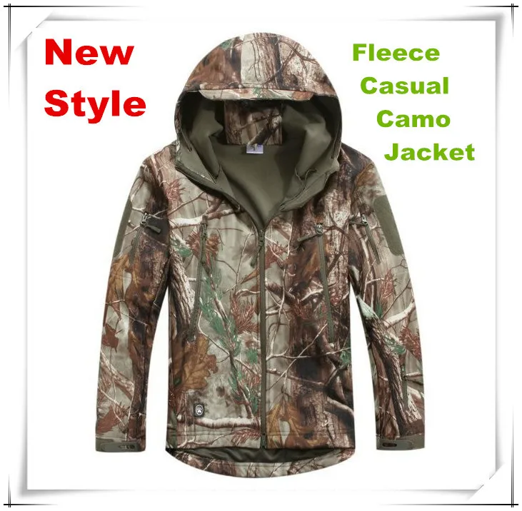 

TAD soft shell fleece camo camo Jacket bionic leaves camouflage hunting clothing coat suitable for spring, autumn and winter