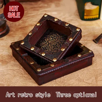 

2 size Retro wooden box Ashtray Debris storage organizer Desktop accessories Home decoration Photographed props coffee shop Bar