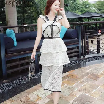 

Summer sundress for women Sleeveless solid color fabric summer dress Woman summer beach long dress with ruffles KK820 YZ