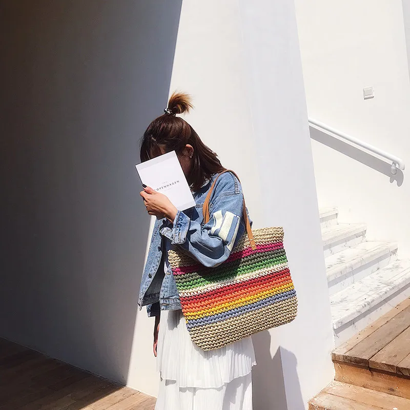 Женская Роскошная соломенная сумка от известного дизайнера, Женская плетеная Сумка через плечо, Пляжная тканая женская сумка через плечо
