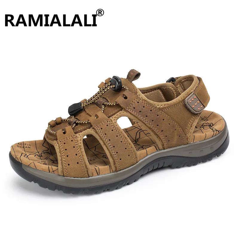 45 Sandalias Dark Sandales D'été Plage Hommes Pêcheur Grande Casual light Maille Brown kaki Cuir Véritable Chaussures Taille Souple Brown Mode 38 En Qualité wqxTUUS
