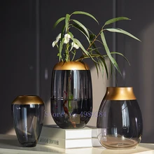 Стеклянная Золотая ваза, скандинавский контур, Золотая серая прозрачная ваза, гидропоника, цветочная композиция, Современное украшение для дома