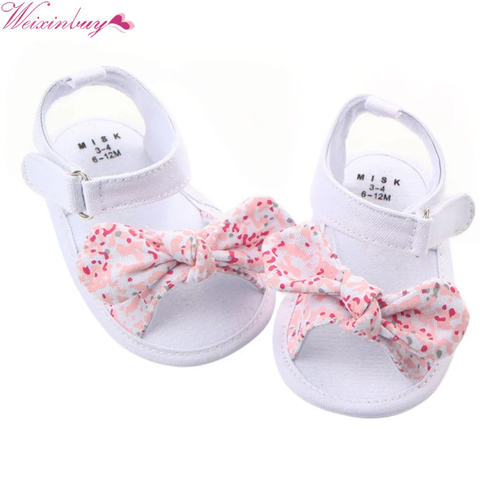 Girl Princess Big Bow Floral First Walkers Soft Soled Anti-Slip Kids Crib Bebe Footwear Sweet Summer Baby Shoes