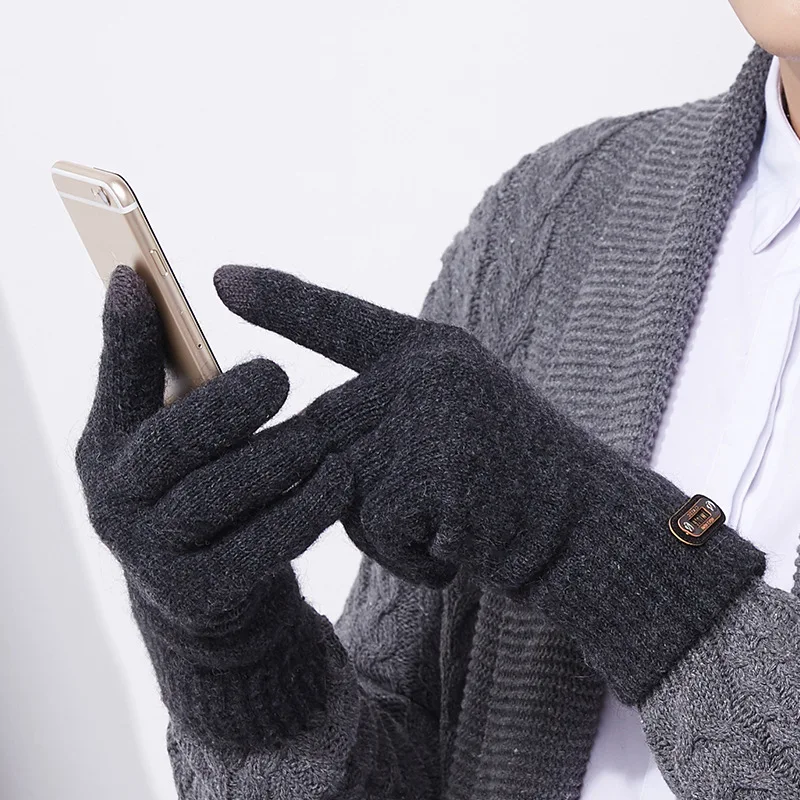 

Men Knitted Gloves Thicken Winter Warm Gloves Touch Screen Male Warm 2018 New Autumn Winter Mens Mitten Unisex Driving Gloves