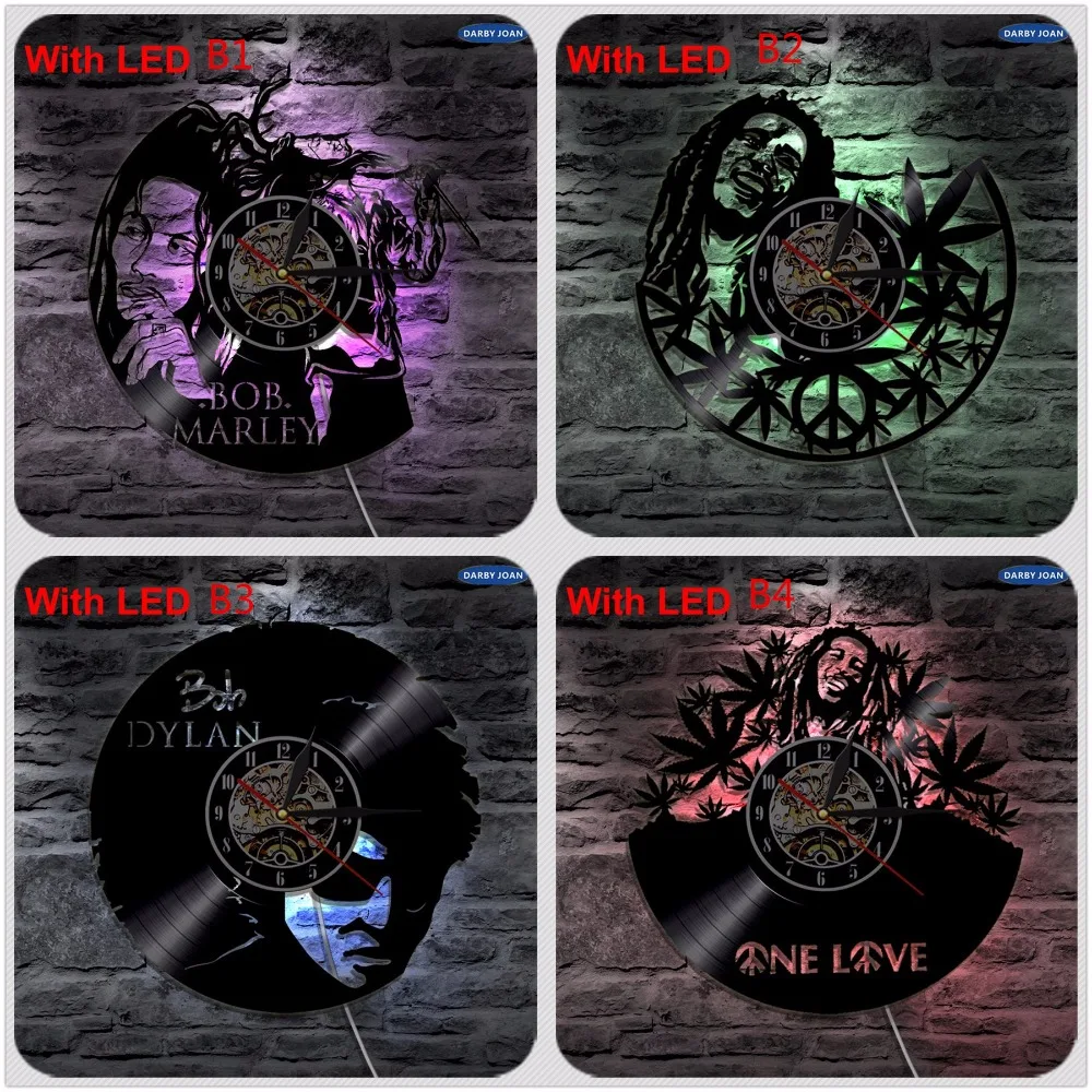 Bob Marley One Love For Reggae Lover Vinyl Clock Led Light Vintage LP Record Handmade Gift Decorative Silhouette Lamp