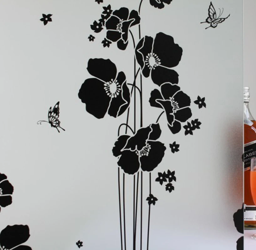 

White Black Butterfly Flower Electrostatic Cling Without Glue Bathroom Door Glass Static Cling Window Film Privacy 60x300cm
