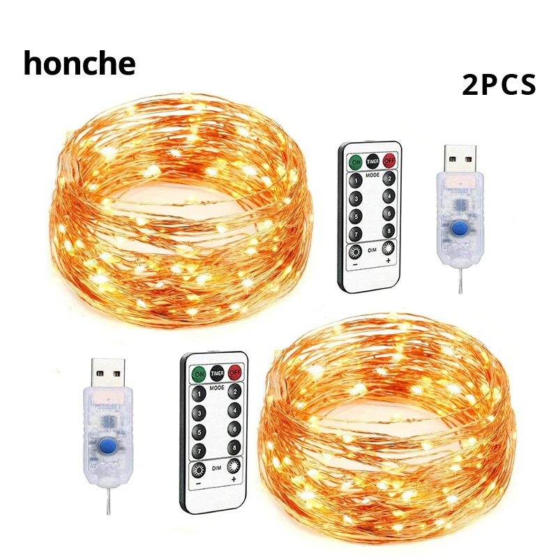 

USB Plug-in Fairy LED String Light with Remote 2 pcs 8 Modes Dimmable Firefly Twinkle Bedroom Party Decoration Wedding Christmas