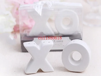 

100sets/lot Free Shipping New Ceramic XO hugs and kisses salt and pepper shakers Wedding Favors bridal shower gifts
