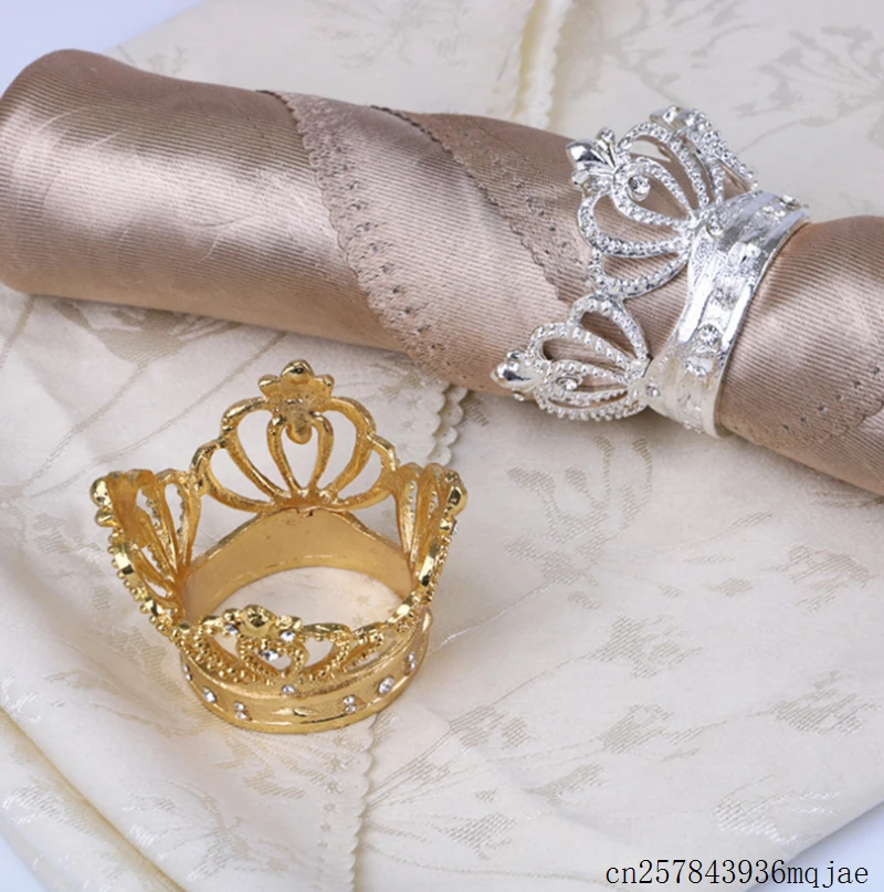 

50 Pcs Crown Napkin Ring with Diamond Exquisite Napkin Holder Serviette Buckle for Hotel Wedding Party Table Decoration