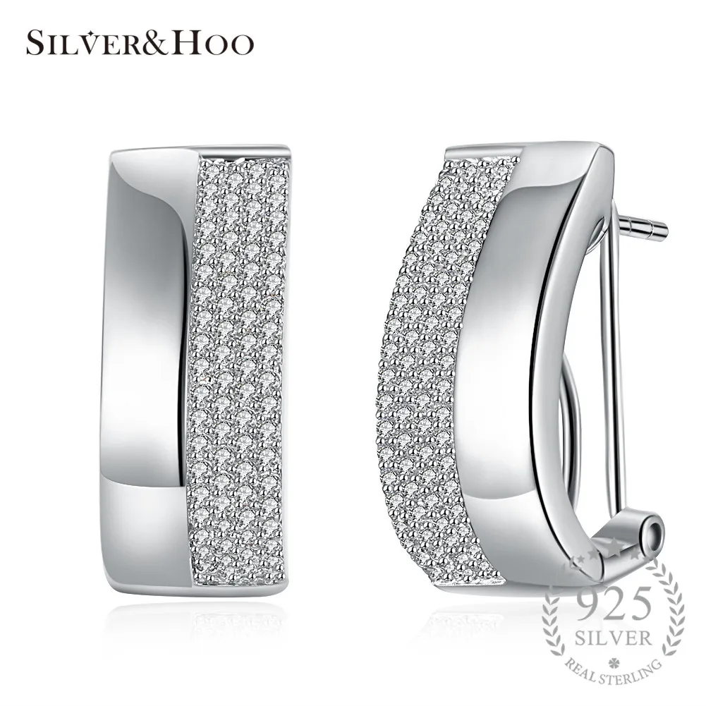

SILVERHOO Fashion Gift for Women Girls Luxury CZ Cubic Zircon 925 Sterling Silver Stud Earrings Popular Fine Jewelry 2017 New