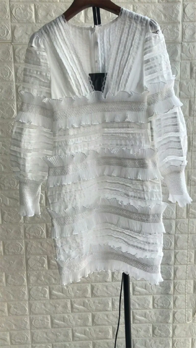 Summer Dress 2019 Women White Long Sleeve Boho Lace Embroidery Pattern Mini  Dress Vestidos (5)