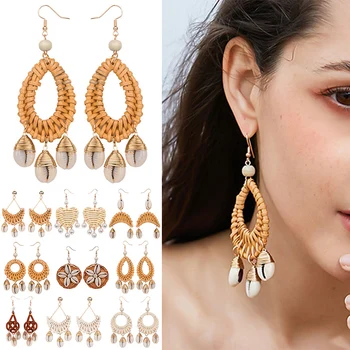 

Shell Rattan Dangle Women Pendant Fashion Earrings Bamboo Handmade Wood Drop New