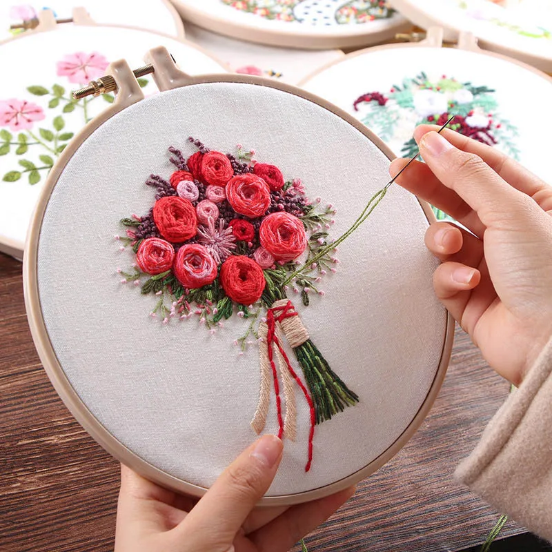 3D сделай сам, розы, свадебный букет, Набор для вышивания, наборы для рукоделия, вышивка крестиком с обручем для начинающих, уникальный подарок, домашний декор - Цвет: F
