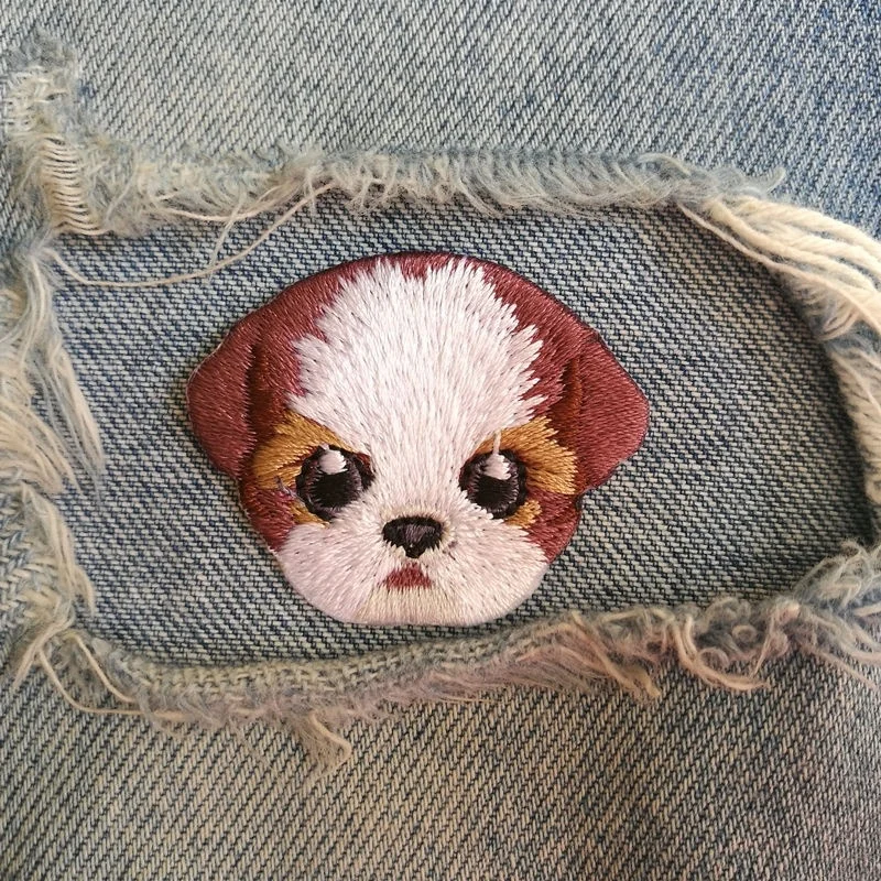 

1 PIC 4.4*3.6CM LOVELY cloth embroidered STICKER DIY Shih Tzu DOG badge clothing decorative patch