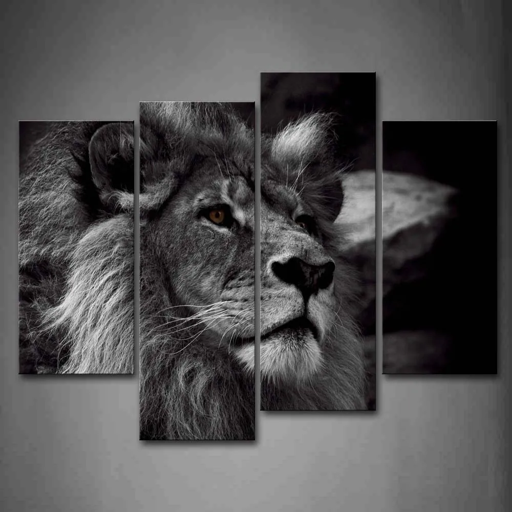 

4 Panels Unframed Wall Art Pictures Lion Head Portrait Canvas Print Modern Animal Posters No Frame For Living Room Office Decor