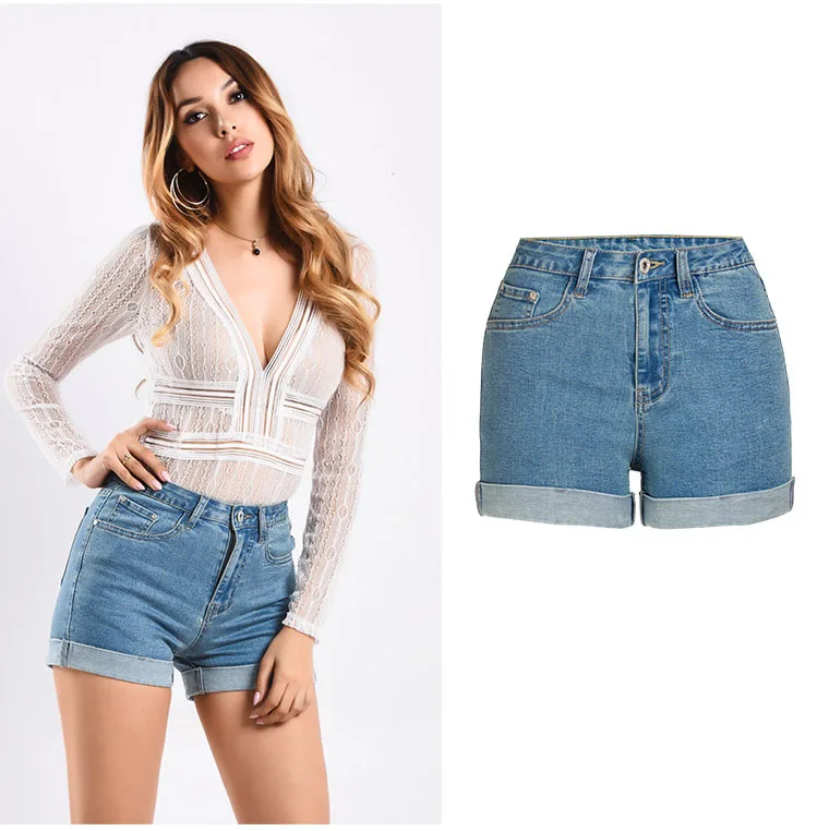 Denim shorts women Europe and the United States trade volume trim pants spring and summer women's new high-waist jeans hem (2)