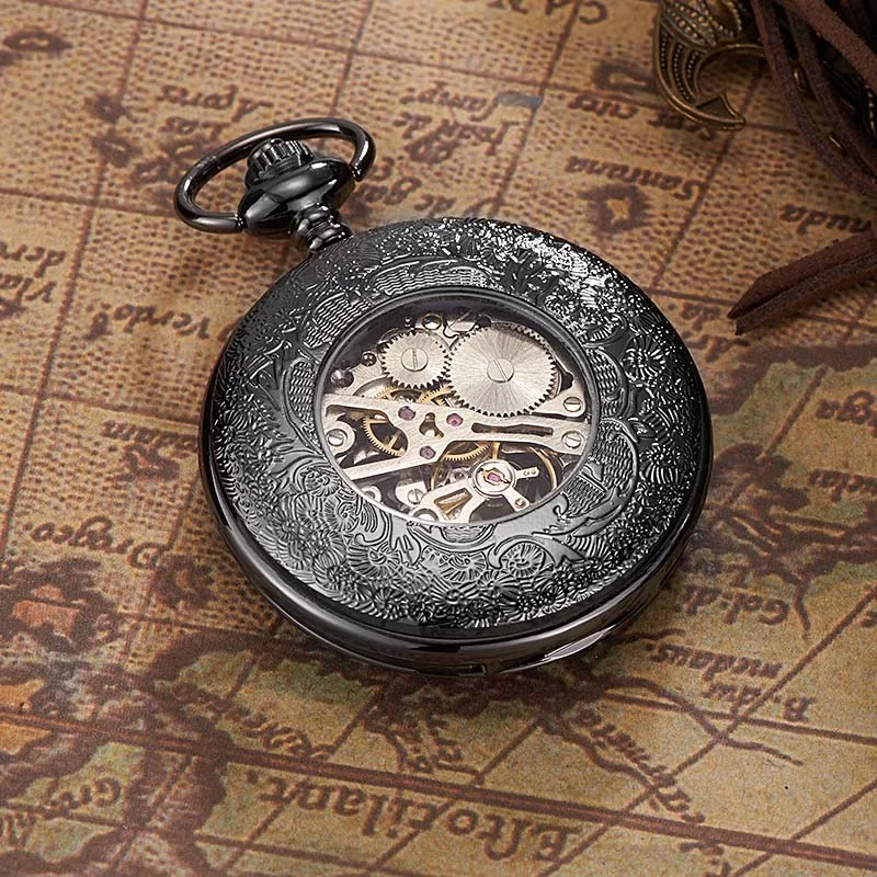 2017 Antique Skeleton Mechanical Pocket Watch gift Men Chain Necklace Fashion Casual Pocket Fob Watches 5