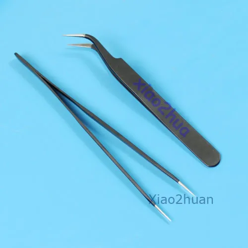 

2PCS Straight + Curved Tips Tweezers Anti Static Magnetic Nice Anti-static Curved Straight Tip Forceps Precision Soldering