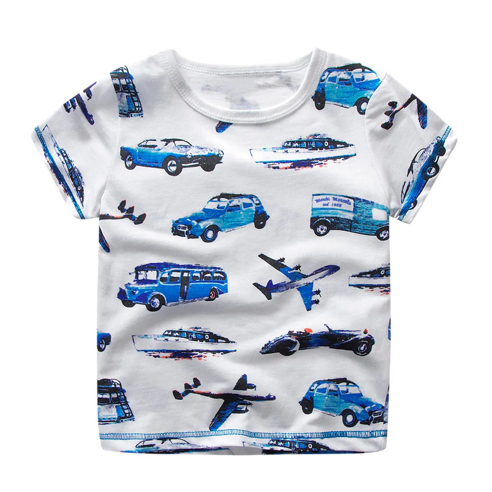 Детская одежда для мальчиков; футболка; детский летний хлопковый пуловер с короткими рукавами и рисунком автомобиля; футболка; одежда