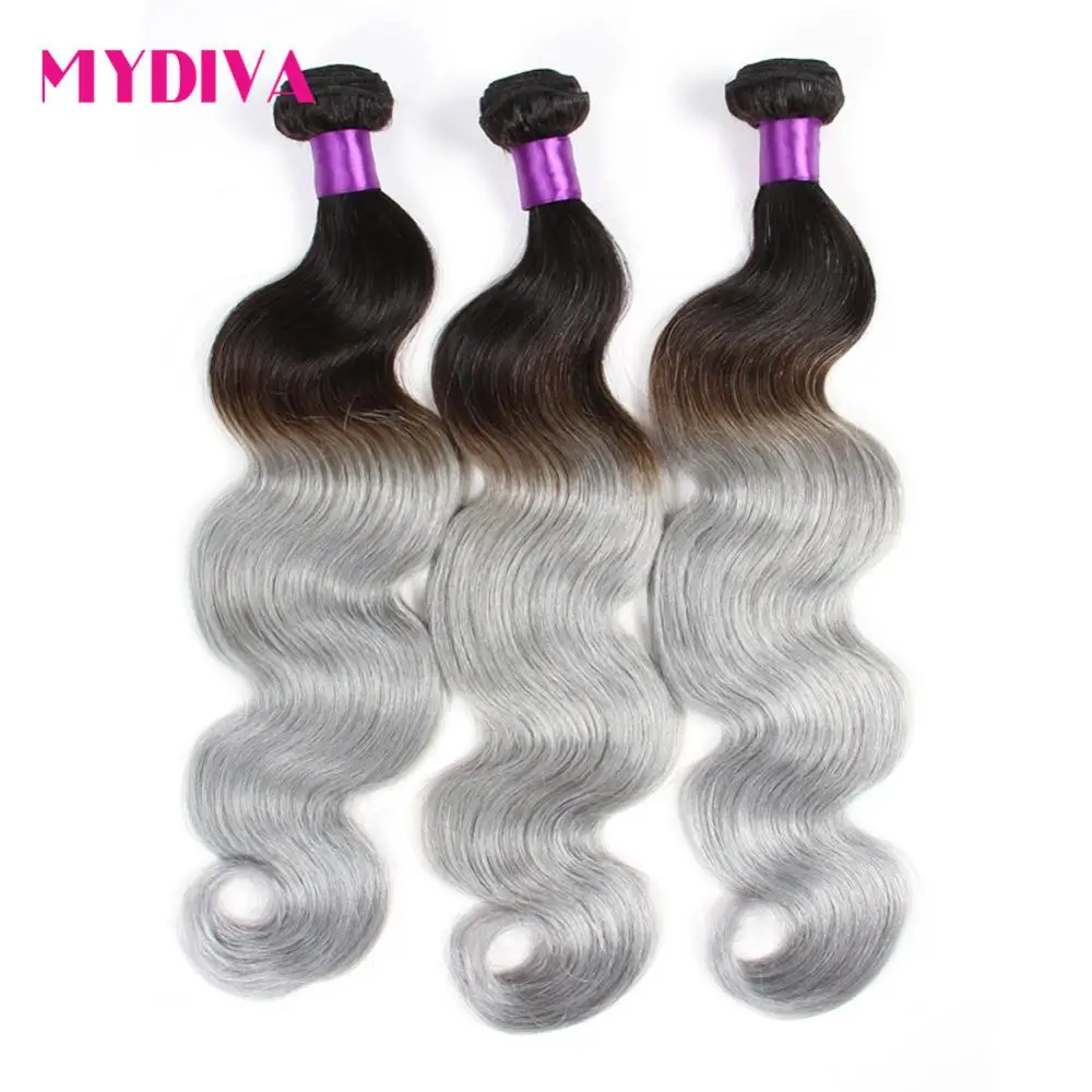 

Ombre Brazilian Hair Weave Bundles 1B/Grey Body Wave Non Remy Human Hair Extension Double Weft Bundles Deals Gray Color Sliver