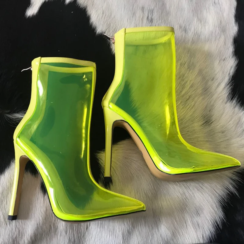 

Women High Heels boots big size 23-28cm length Spring autumn ladies PVC shoes Zipper Round Toe Rome Shoes Woman Transparent