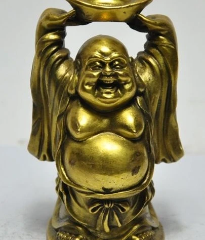 

chinese buddhism brass wealth happy Laugh Maitreya Buddha Move yuanbao statue
