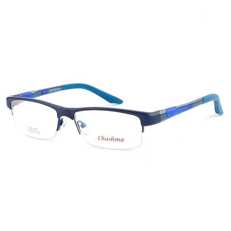 Бренд Chashma TR90, оправа из алюминия и магния, весенние петли, модные полуоправы, очки в спортивном стиле, оправы для очков для мужчин - Цвет оправы: Blue