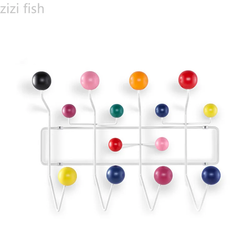 

Nordic Danish Candy Hanger Color Racks Iron Hat Coats Wood Ball Wall Hanging Hook Metal Coat Rack Coat Hooks Hangers key hook