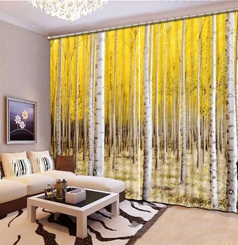 

Custom any size 3D Curtain Blackout Shade Window Curtains Yellow Birch Forest Bathroom Curtain Minions Window Curtain String