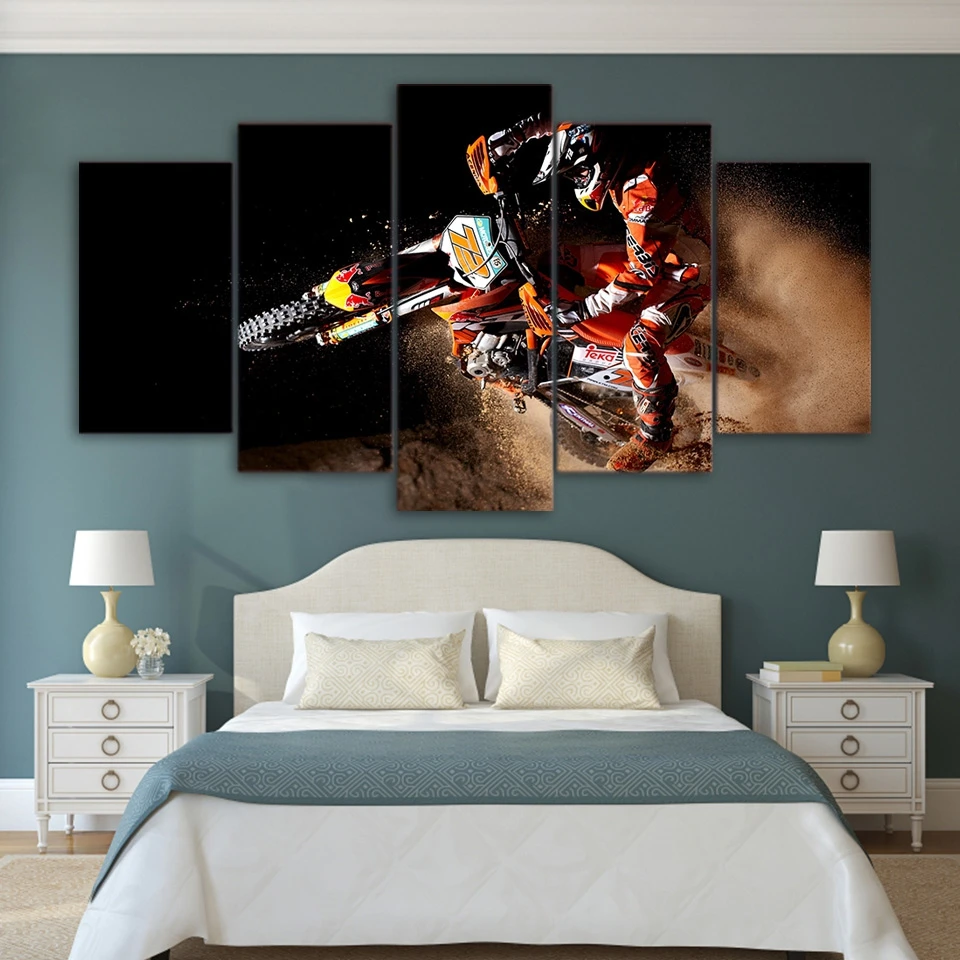 

Modern Canvas Painting Frame Art Poster Wall Modular Picture 5 Panel Motocross Home Decor Print On Canvas For Living Room