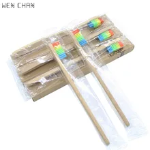 1 шт цветная головка бамбуковая Зубная Щетка Оптом экологическая деревянная Радужная бамбуковая зубная щетка для ухода за полостью рта с мягкой щетиной