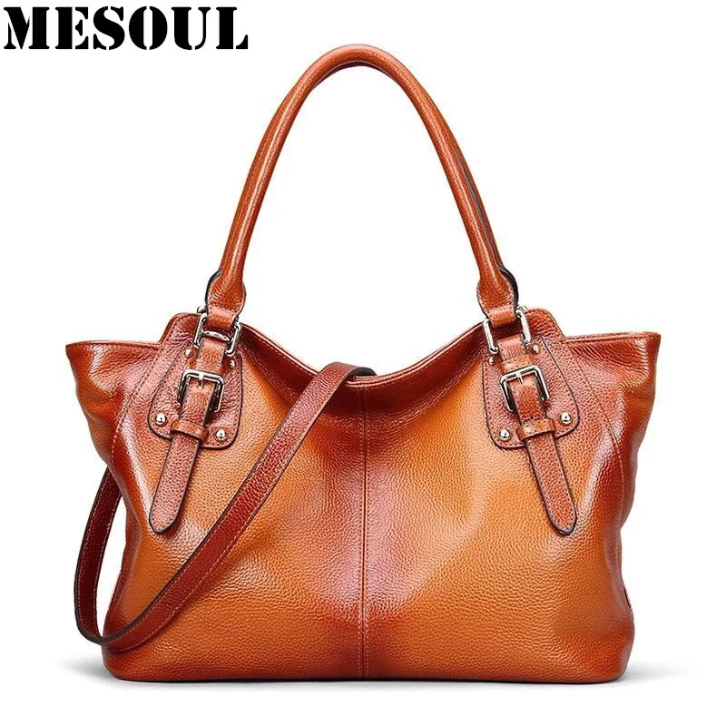 Woman Handbags Genuine Leather Bag Female Vintage Design Trapeze Shoulder Bags Women Cow Leather Large Capacity Casual Tote Bag