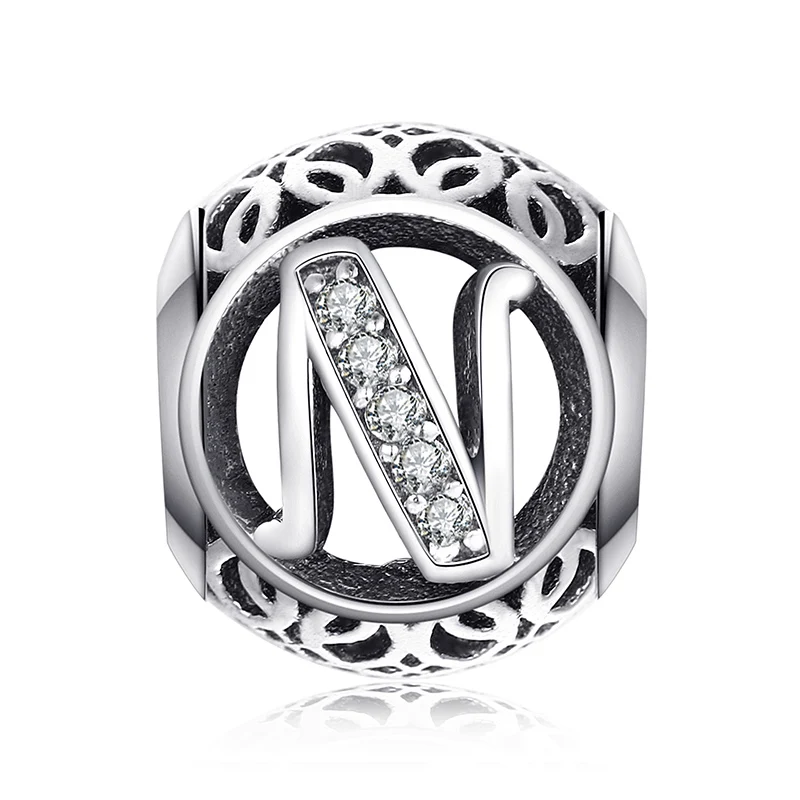 JewelryPalace Винтаж Письмо A-R кубического циркония Aucthentic 925 пробы Серебряный браслет DIY ювелирных подарки для нее - Цвет: N