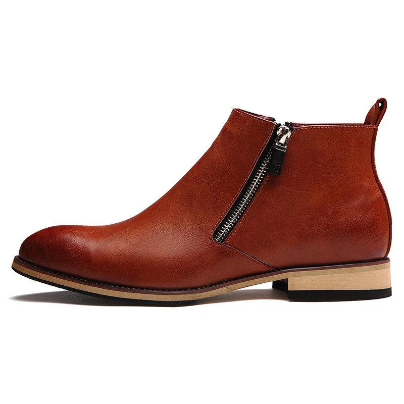 On Bota cinza Ankle Homens Brogues Slip Estilo Moda Sapatos Chelsea Preto Primavera Casuais 2018 Macio cinza Britânico marrom Couro Botas marrom Boots Dos inverno De PxBnwqRA
