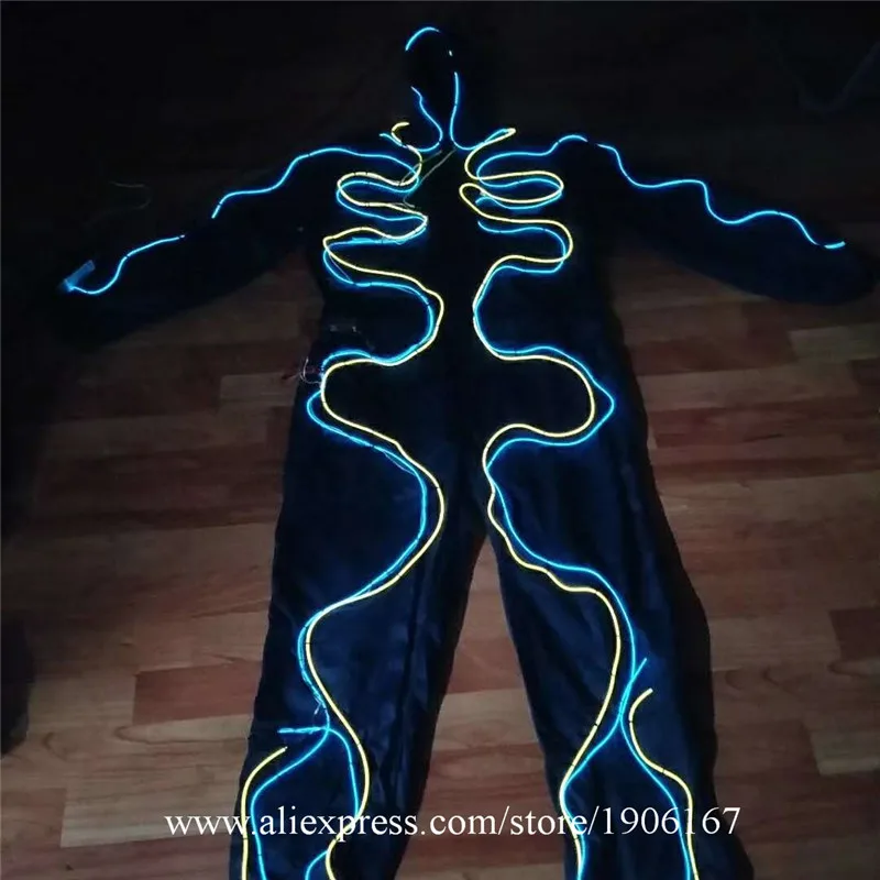 Special Offers Luminated EL Wire Light Robot Suit DJ DS Luminous Ballroom Costume Dance Stage Performance Clothing Nightclub Glow Outfit
