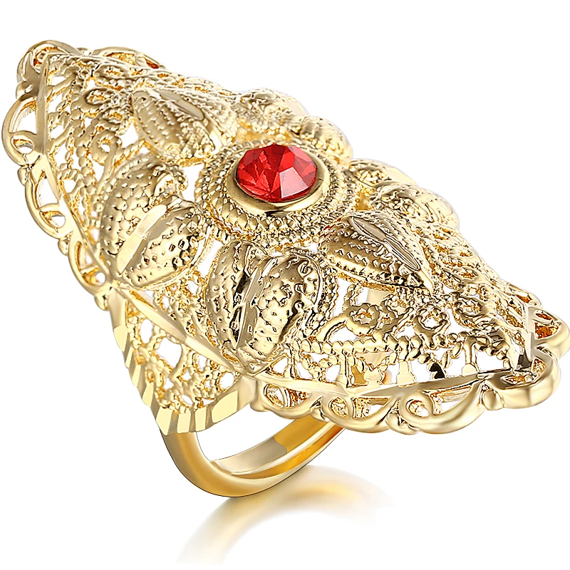 

Gold Color Large Hollow Flower Ring for Women Gothic Red Crystal Rings Fashion Jewelry Gift
