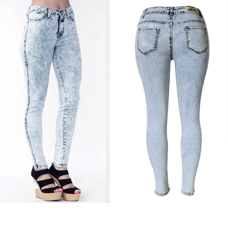 

New design 2017 Brand Selling European High waist Slim snowflakes cowboy trousers pencil feet Button Fly Plus Size jeans Sexy