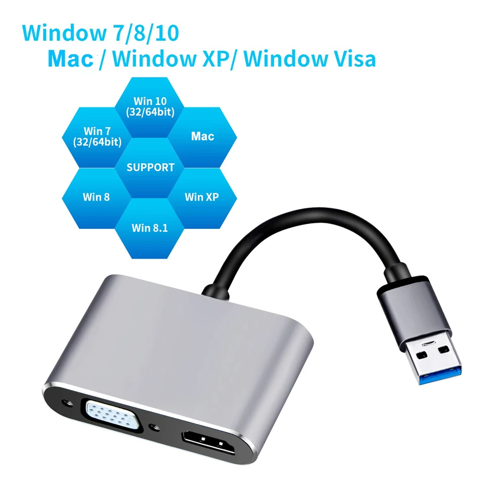 Navceker USB 3,0 к адаптер HDMI VGA с двойным выходом USB to VGA HDMI HD 1080P конвертер кабель для Mac OS Windows 7/8/10 компьютеры