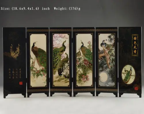 Подробные сведения старый о превосходном красивый Восточный лак картина ручной работы peafowl складной экран