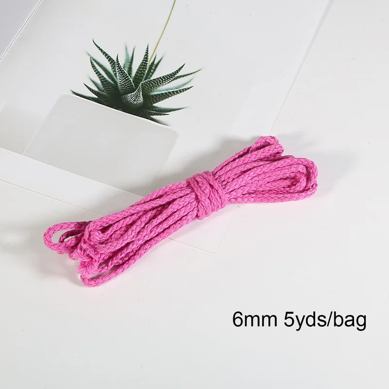 5 ярдов, 6 мм, хлопковая веревка, декоративная скрученная веревка для свадебного украшения, шнурок для рукоделия - Цвет: Dark Pink